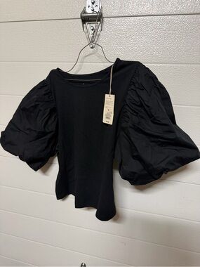 a new day Black Puff-Sleeve Knit Blouse